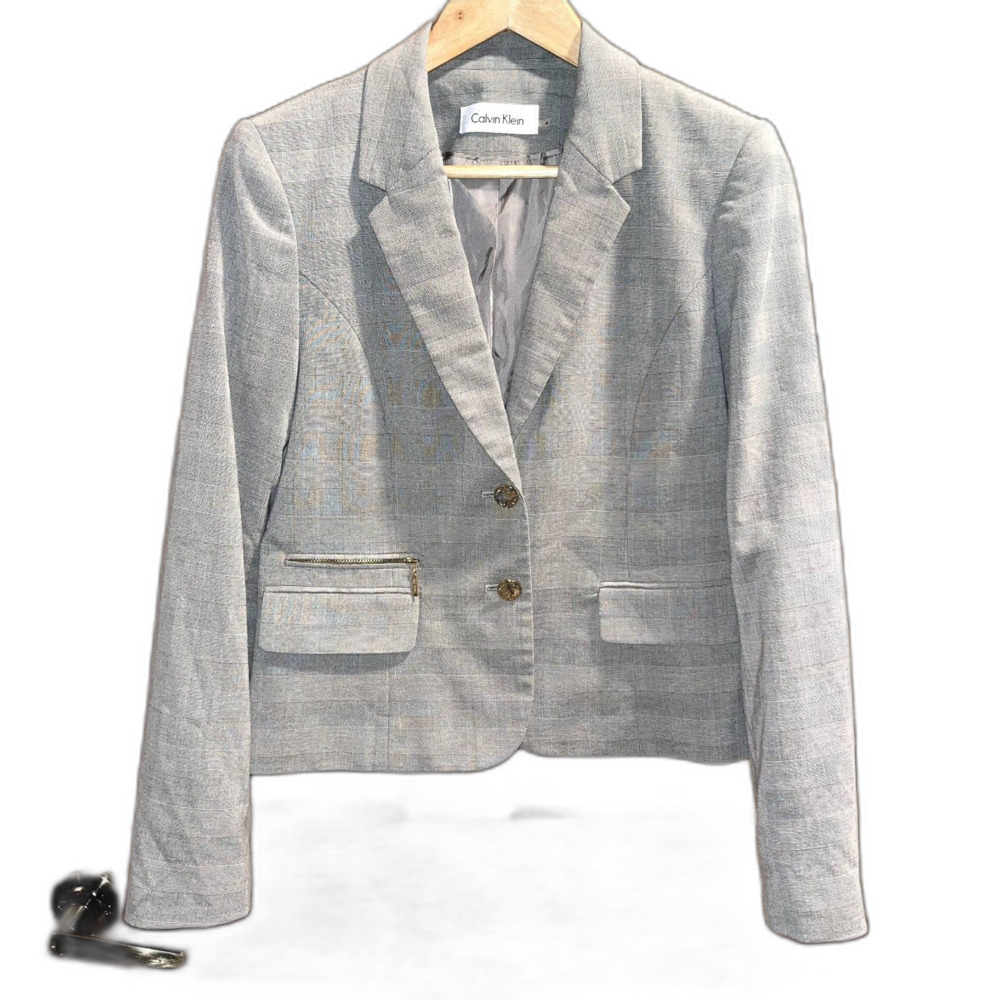 Calvin Klein Blazer Grey Shoulder Pads Business Career Wear Minimalist size 4